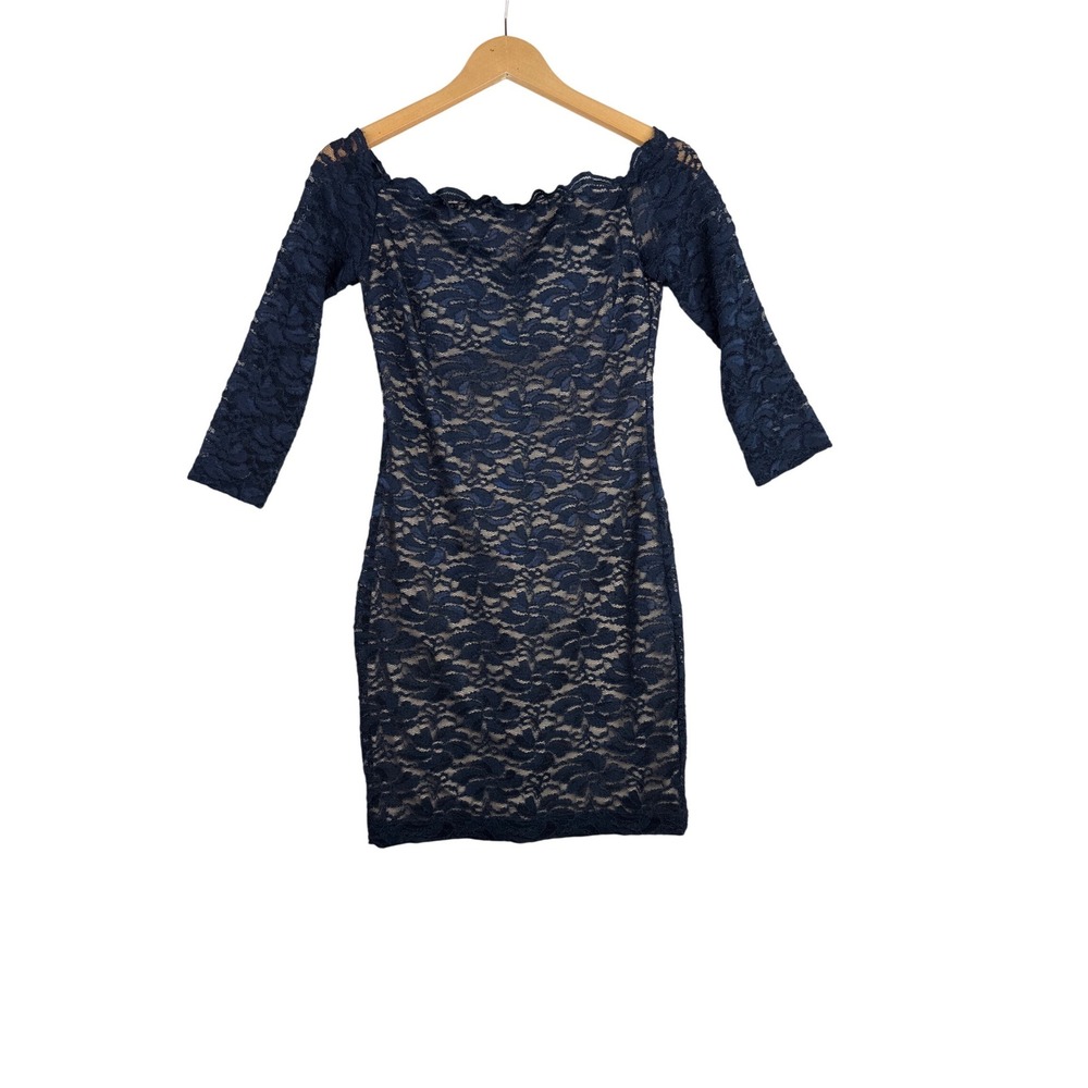 New Teeze Me Lace Bodycon Off Shoulder Mini‎ Dress size 7 Blue